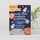 Invitation Blast Off Rocket Space Birthday for Boys (Debout devant)