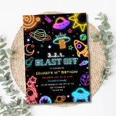 Invitation Blast Off Space Birthday Neon Outer Space Kids