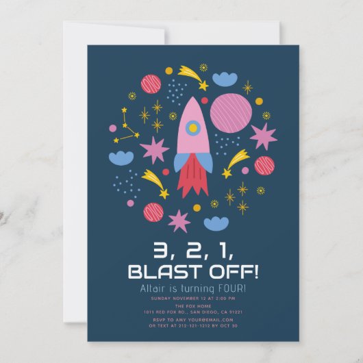 Invitation Blast Off ! Space Rocket Boy Anniversaire (Devant)