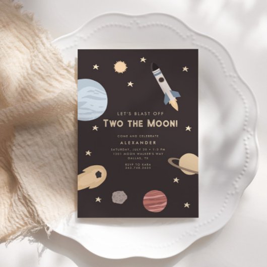 Invitation Blast off Two Moon Kids Space Anniversaire