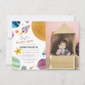 Invitation Blast Off ! Voyage Autour Du Soleil Boy Photo Anni (Devant)