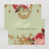 Invitation Blenheim Rose- Élégante Réponse Rose Verte Sauge (Devant / Derrière)