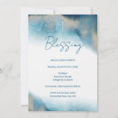 Invitation Blessing Invitation. Aquarelle bleu et or. (Devant)