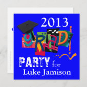 Invitation Bleu 2013 moderne à la mode de la partie | de (Devant / Derrière)