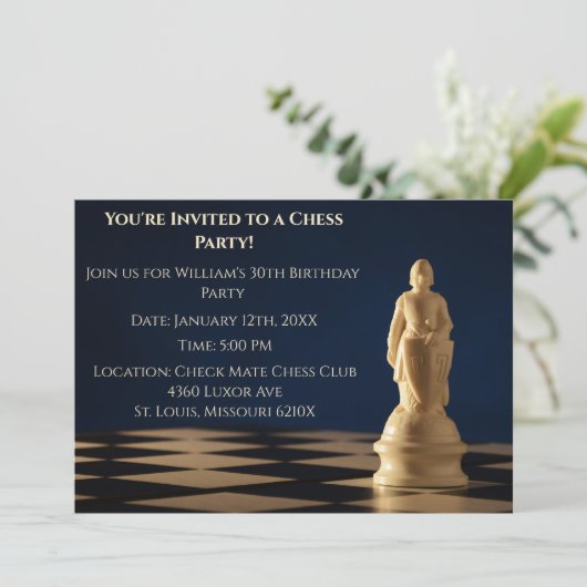 Invitation Bleu 30e anniversaire jeu d'échecs (Debout devant)