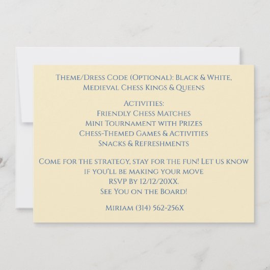 Invitation Bleu 30e anniversaire jeu d'échecs (Dos)