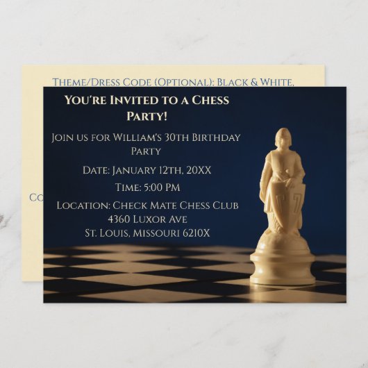 Invitation Bleu 30e anniversaire jeu d'échecs (Devant / Derrière)
