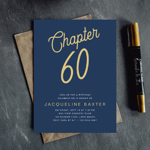 Invitation Bleu 60e anniversaire Gold Script 60