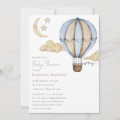 Invitation Bleu à air chaud Baby shower blanc (Devant)