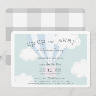 Invitation Bleu à air chaud Baby shower vers le haut et vers 