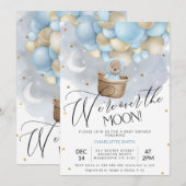 Invitation Bleu à air chaud Ours au-dessus du Baby shower de  (Devant / Derrière)