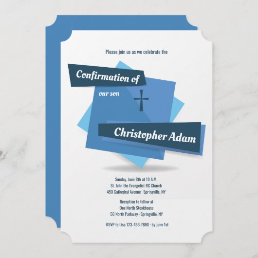 Invitation Bleu à l'invitation bleue de confirmation (Devant / Derrière)