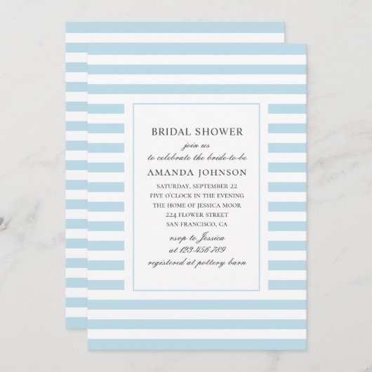 Invitation Bleu à rayures nautiques. Douche nuptiale rayée (Devant / Derrière)