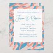 Invitation Bleu Abstrait Rétro tout en un Mariage budgétaire (Devant / Derrière)