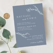 Invitation Bleu acier Boho simple Floral Botanal Code QR