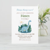 Invitation Bleu adorable Brachiosaurus Dinosaure anniversaire (Debout devant)