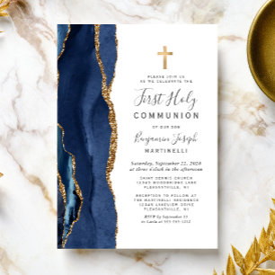 Invitation Bleu Agate Parties scintillant d'or Première commu