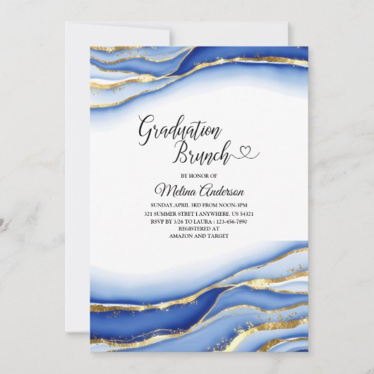 Invitation Bleu Alcool Encre Texture aquarelle graduation br (Devant)