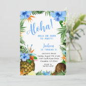 Invitation Bleu Aloha Anniversaire, Hawaiian Luau Tropical (Debout devant)