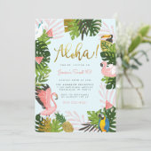 Invitation Bleu | Aloha Hawaii Tropical Gold Birthday Party (Debout devant)