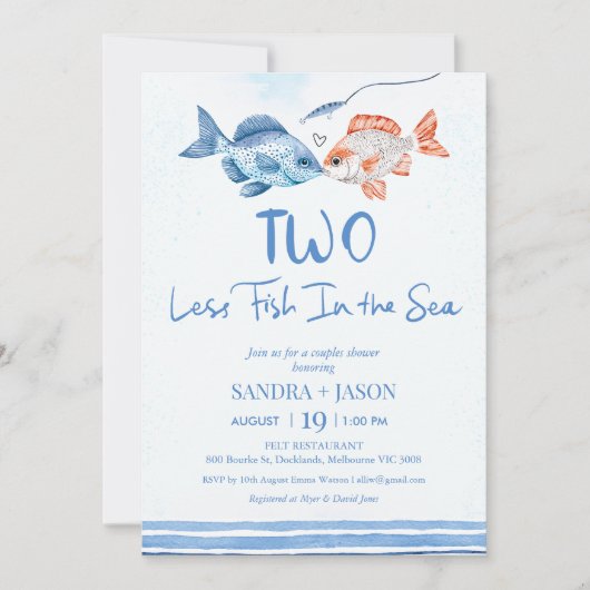 Invitation Bleu amusant Deux moins Poisson Mer Couples nuptia (Devant)