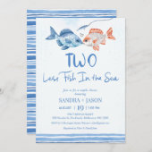 Invitation Bleu amusant Deux moins Poisson Mer Couples nuptia (Devant / Derrière)