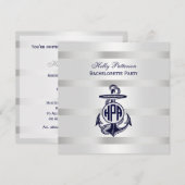 Invitation Bleu Ancre Argent Blanc Marine Monogramme 33 (Devant / Derrière)