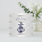 Invitation Bleu Ancre Argent Blanc Marine Monogramme 33 (Debout devant)