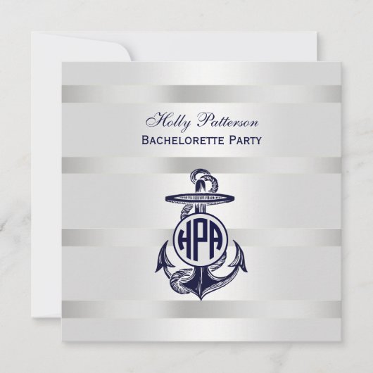 Invitation Bleu Ancre Argent Blanc Marine Monogramme 33 (Devant)