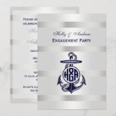 Invitation Bleu Ancre Argent Blanc Marine Monogramme 33 (Devant / Derrière)