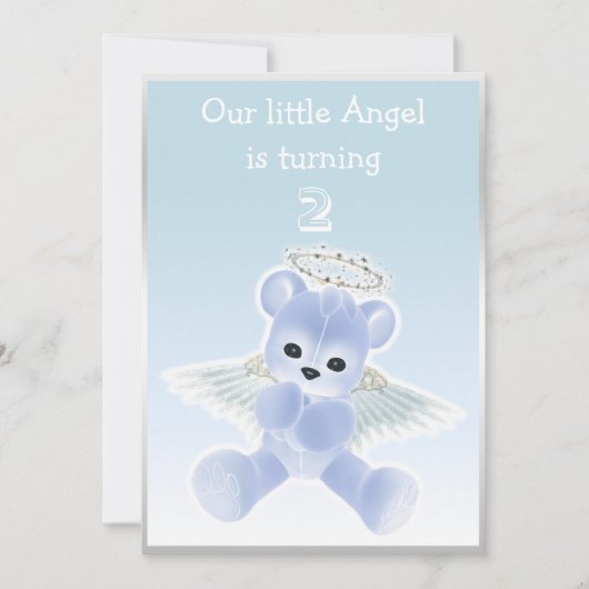 Invitation Bleu Angel de Boy Teddy Bear 2e fête d'anniversair (Devant)