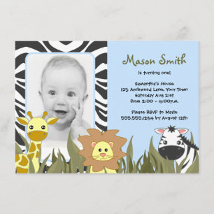 Invitation Bleu animal d'anniversaire de photo de jungle