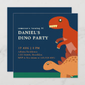 Invitation Bleu Anniversaire Enfants Dinosaur Anniversaire Fê (Devant / Derrière)