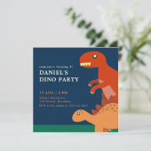 Invitation Bleu Anniversaire Enfants Dinosaur Anniversaire Fê (Debout devant)
