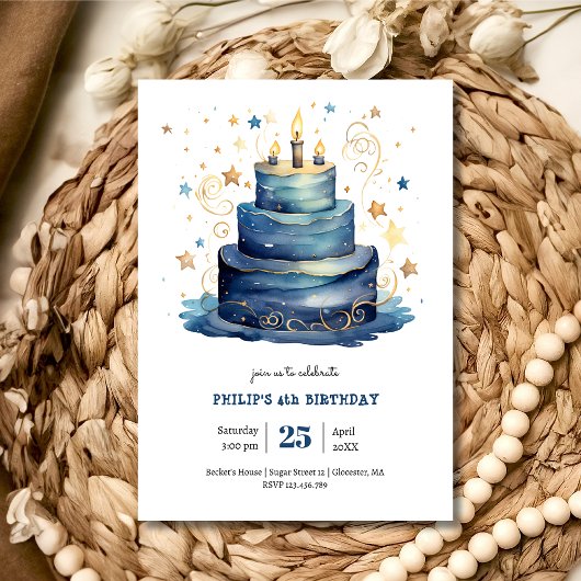 Invitation Bleu Anniversaire gâteau anniversaire