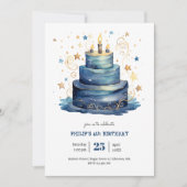 Invitation Bleu Anniversaire gâteau anniversaire (Devant)