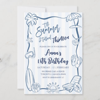 Invitation Bleu Anniversaire l'été où j'ai eu Handwritten Drô