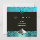 INVITATION BLEU AQUAMARINE DAMAS MARIAGE MONOGRAMME (Dos)