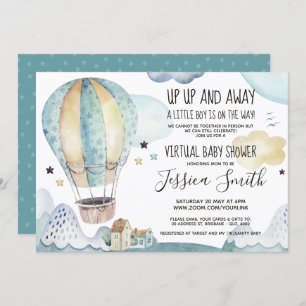 Invitation Bleu Aquarelle Air Balloon   Baby shower virtuel