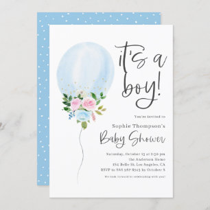 Invitation Bleu Aquarelle Ballon C'est un Baby shower garçon