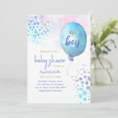 Invitation Bleu Aquarelle Balloon bébé garçon douche (Debout devant)