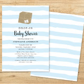Invitation Bleu Aquarelle Bande DROP-IN Baby shower garçon