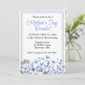Invitation Bleu Aquarelle Bleu Fleur Fête des Mères Brunch (Debout devant)