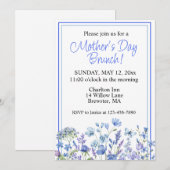 Invitation Bleu Aquarelle Bleu Fleur Fête des Mères Brunch (Devant / Derrière)