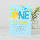 Invitation Bleu aquarelle Bouchon en caoutchouc 1er anniversa (Debout devant)