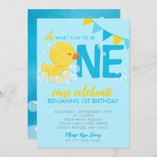 Invitation Bleu aquarelle Bouchon en caoutchouc 1er anniversa