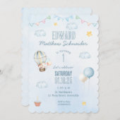 Invitation Bleu Aquarelle Chaud Boulon à air chaud Anniversai (Devant / Derrière)