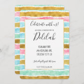 Invitation Bleu Aquarelle Chic Mint Rose Or (Devant / Derrière)