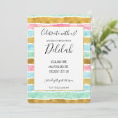 Invitation Bleu Aquarelle Chic Mint Rose Or (Debout devant)