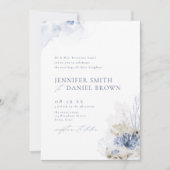 Invitation Bleu aquarelle corail & coquillages plage mariage (Devant)